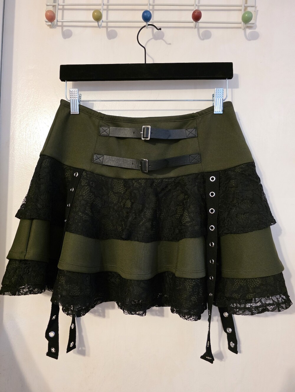Olive Green And Black Lace Skirt
